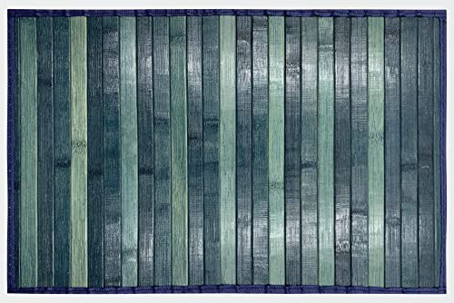HOME ZEN HOUSEHOLD LINEN Bambus-Teppich aus Holz, rutschfest, waschbar, 50 x 225 cm, Blau