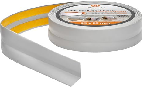 Quest Weichsockelleiste PVC 25x25 mm selbstklebend - Grau, 5 m | Flexibles Dichtungsband & Knickleiste, für Küche, Bad & Fugen, Montage ohne Bohren, wasserdicht & UV-beständig