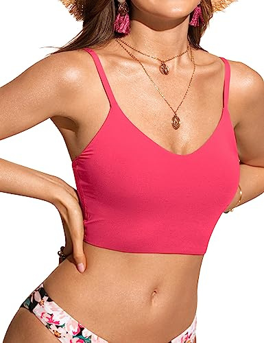 CRZ YOGA Kvinnors Bikini Toppar Justerbara Spaghetti Remmar Baddräkt Vadderad Atletisk Baddräkt Magenta M