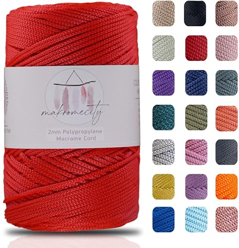 Makromecity, Polyester Macrame Cord (2 mm x 750 feet) 2 mm Polypropylene Red Macrame Cord Crochet Macrame Bag Cord Crafts for Wall Hangings, Bags, Underplate, Rug (25 Colors Available)