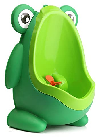 Funny Frog Boy Urinal, Children Potty Toilet Training, Kids Pee Trainer with Rotating Windmill Aiming Target, Easy Adjustable Height, Easy to Clean, Washable (Green)