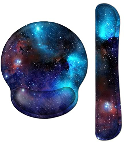 AOKSUNOVA Tapis de souris ergonomique repose-poignet gel Galaxis | Ensemble tapis de souris ergonomique et repose-poignet clavier, surface en Lycra, coussin en gel et base antidérapante