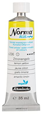 Schmincke - NORMA® Blue, 21236009, feinste wasservermalbare Künstler-Ölfarben, höchstpigmentiert, lichtecht, vegan, Zitronengelb - 35 ml | feinste Künstlerölfarben auf Wasserbasis, hochpigmentiert, lichtecht, vegan