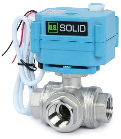 U.S. Solid 3 Wege Motorkugelhahn Edelstahl Zonenventil - Kugelventil mit manueller Funktion - Hochbelastbarer vielseitiger L-Typ-Wasserabsperrhahn, Standardport(1/2, AC110-230V)