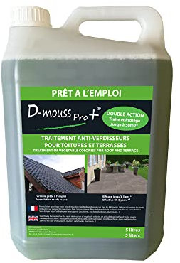 D-MOUSS PRO Anti Mousse Prêt à l'Emploi Bidon 5L jusqu'à 50 m², Anti-Verdissure et Anti-Dépots Verts, Usage Multi Support (Toiture, Terasse, Façade, Pavé)