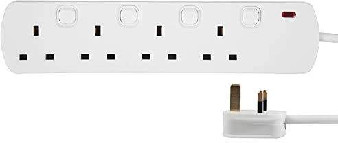 PRO ELEC 4‑Gang Switched Mains Extension Lead, 7.5m Cable, 13A, White – PELB2002
