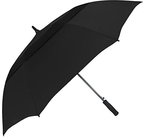The Vented Club Canopy 58 Large Automatic Open Double Canopy Windproof Golf Umbrella, Strong Heavy Duty Fiberglass Oversize Golf Umbrella, Wind Vent Waterproof Umbrella for Men & Women - Black