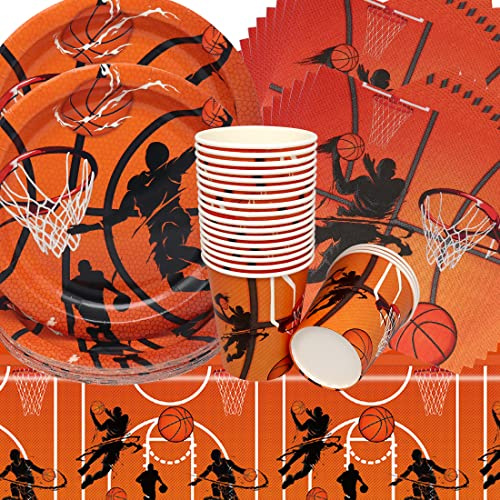 Doyomtoy Vaisselle de Fête Anniversaire Basketball, 61 Pièces Vaisselle Papier Set, Assiettes en Papier, Serviettes, Tasses, Nappe, Thème Basketball, Décorations Fête d'Anniversaire
