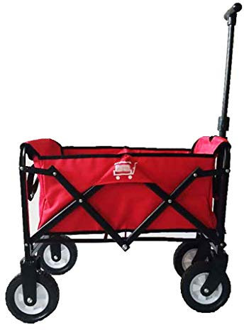 MOLVUS Folding Garden Trolley Cart Heavy Duty Wagon Multi-function Shopping Cart for Outdoor Camping Beach Pull Truck With 4 Wheels, Load：80kg (Red)