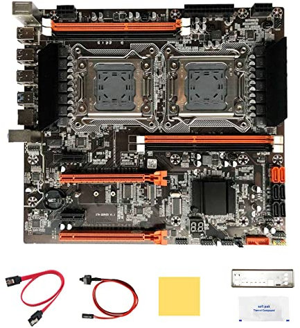 IGUATU X79 Carte mère double CPU + câble + déflecteur + graisse thermique + tampon thermique M.2 NVME LGA2011 (noir, 1 lot)
