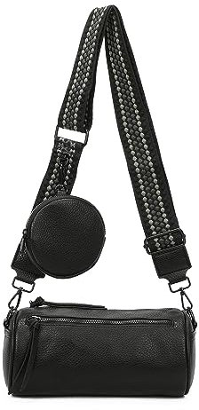 OBC Damen Zylinder Crossbody Tasche Umhängetasche Schultertasche Handtasche Gürteltasche Handytasche Bucket Bag Retro Vintage Messenger Schwarz