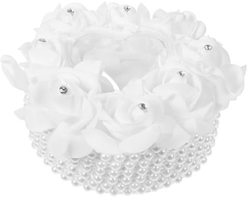 BRIGHTFUFU Hochzeitsringkissen Aus Perlen Und Spitze Elegantes Ringkissen Für Zeremonien Romantisches Ringhalter-Accessoire Für Hochzeiten Und Feierlichkeiten Für Blumenmädchen Und