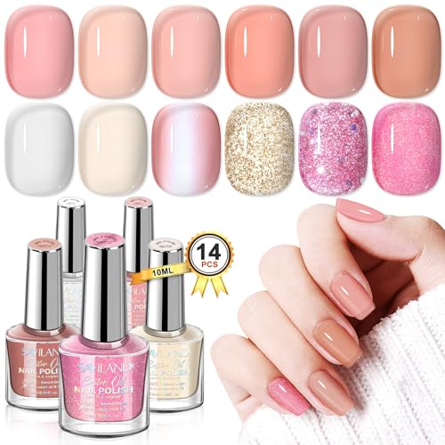 Saviland 14 PCS Nagellack Set, Schnelltrocknend & Langanhaltend Shimmer Nail Polish, Ungiftiger auf Wasserbasis kein U V für DIY Nagelkunst Maniküre zu Haus mit Base und Top Coat