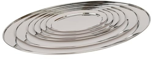 Argon Tableware 6 Piece Serving Platter Set - 25cm to 60cm - Stainless Steel Chrome Dinner Tray Oval Plate Appetizer Serving Dishes for Party, Table Service, Snack Platters