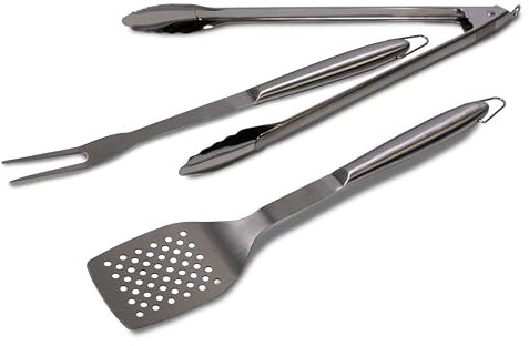 Frischluftküche Lot de 3 ustensiles de barbecue en acier inoxydable - Kit complet pour un plaisir de barbecue ultime - Contient tous les outils nécessaires - Alliant qualité et polyvalence - Acier