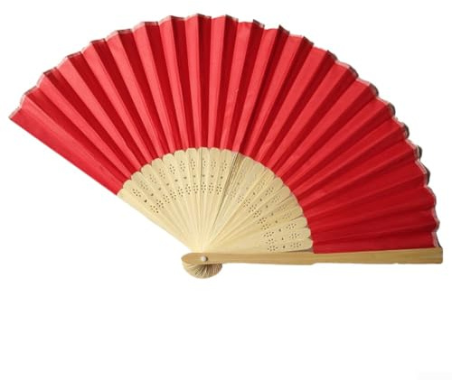 SPORTARC Kleiner Seidenfächer im chinesischen Stil, Handfächer, Stoff-Handfächer, einseitig, Seide, blanko, faltbarer Fächer, handgefertigt, Geschenk (rot)