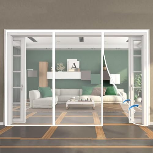 Magnetische Fliegengittertür mit doppelter Öffnung, selbstklebend ohne Bohren, Moskitonetz-Tür, automatisch schließender Moskitonetz-Vorhang für Balkon, Schiebe Weiß100x240cm