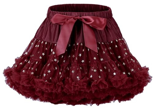 LACOFIA Jupe Tutu en Tulle pour Fille Princesse Tutu Pettiskirt pour Enfant Mini Jupe à Bulles pour la Fête et la Danse Vin Rouge L 8-10 Ans