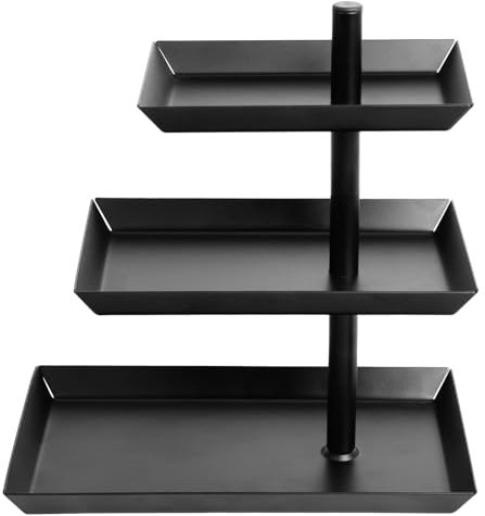 W&H Alzata a 3 ripiani, con angolo regolabile, colore nero, per intrattenimento e feste, in acciaio inox, per dessert, torte, dolci, biscotti, frutta – riutilizzabile