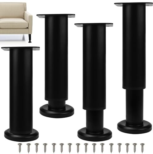 ADERTOS Adjustable Furniture Legs, 4 PCS 18-30cm Furniture Support Feet Metal Sofa Replacement Support Feet Legs Adjustable Height Bed Support Legs Table Leg for Chair Desk Cabinet Couch (Black)