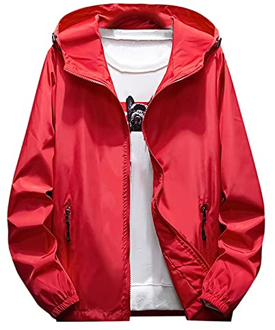 Generisch Softshell Jacket Men, Herren Wasserdichte Faltbar Mit Kapuze, Leicht Atmungsaktive Windbreaker Jacke (XXL, Red)