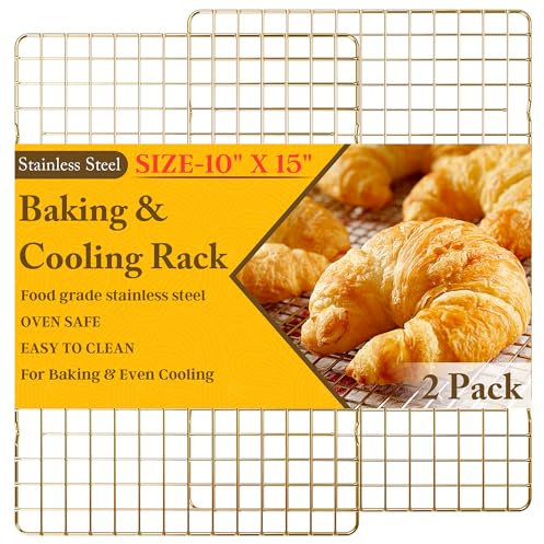 2-Pack Cooling Racks for Cooking and Baking - 10 x 15Heavy Duty Stainless Steel Wire Rack for Baking, Grilling, Roasting - Oven & Dishwasher Safe - Fits Jelly Roll Sheet Pan（Gold）