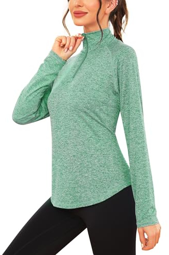 iClosam Womens Long Sleeve Tops 1/4 Zip Polo Shirts UPF 50+ Running T-Shirt Quick Dry Gym Sports Workout Cycling Golf Tops Green