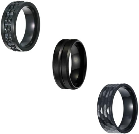 Bishilin Edelstahl Ringe Herren, Personalisierte Ringe Set 8MM Ringe Männer Nickelfrei Gr.52-70, Partnerringe Freundschaftsringe für 3