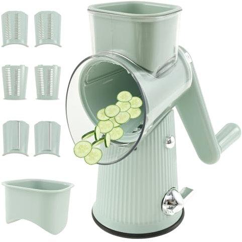 Rallador giratorio de queso con 3 cuchillas de grupo y mango de manivela de mano, triturador de queso desmontable, cortador manual de verduras para cocina, queso, verduras, nogal