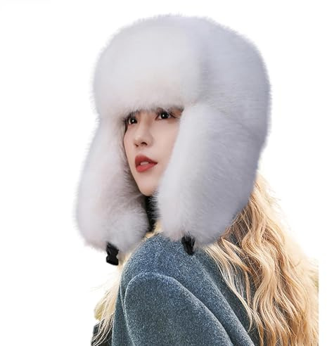 Generisch Fluffy Winterhut Damen Russen Mütze mit Ohrenklappen Ushanka Fliegermütze Warme Faux Fuchs Plüsch Russian Haube für Winter Outdoor Reisen,Walk