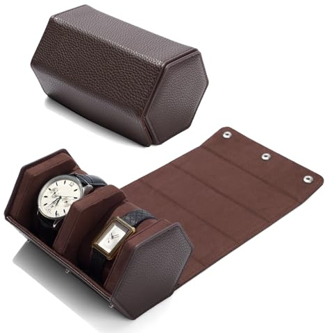 Papten Étui De Voyage Pour, Cuir Véritable, 2 Rouleaux Pour Montres, Organiseur De Protection Pour Montres-bracelets (café)