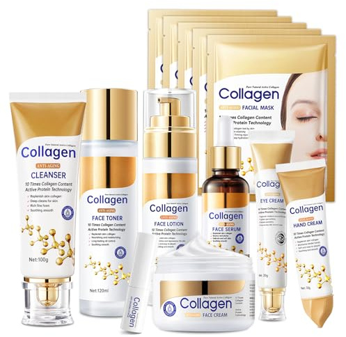 Collagen Skin Care Set, 13-In-1 Travel Skincare Kits for Firming Skin, Shrink Pores, Anti Aging Skincare Set for Reduce Wrinkles, Smooth Fine Lines, Hydrating, Facial Kits for Women & Girls.