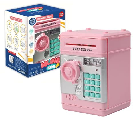 Ruspela Elektronische Spardose Tresor Münze Geld Safe Kinder ATM Geldmünzbanken mit Passwortschutz, Elektronisches Sparschwein mit Passwort- und Fingerabdruck- Entriegelungssimulation für Kinder