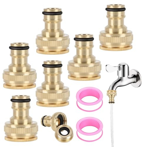 6 Pack Gartenschlauchanschluss, 1/2 Zoll und 3/4 Zoll 2-in-1 Innengewinde Wasserhahn Schnellanschluss, Messing Gartenschlauch Tap Connector fürGartenschlauch Teile Verbinder Garten Sprühpistolen