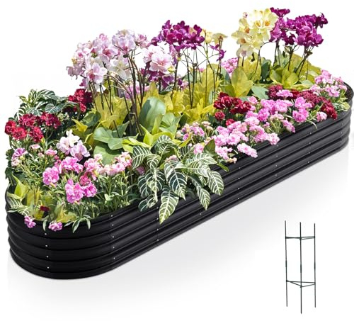 Warmiehomy 320x80x42cm Extra Large Raised Garden Bed Kit, Metal Planter Box Outdoor with Reinforced Rods, Rounded Galvanised Bottomless Large Raised Flower Beds for Garden Plants, Anthracite