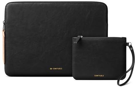 Comfyable Leather Laptop Sleeve with Accessory Pouch Compatible with 16 Inch MacBook Pro M4 2024 & 15 Inch MacBook Air M4 2025 (Loose Fit) M3 2024 A3114 M2 2023, Black