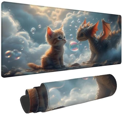 Tapis de Souris Chat Tapis de Souris XXL Dragon 1500x800x4mm Tapis Souris Gamer, sous Main Bureau Ordinateur Portable, Mouse Pad Bords Cousus Caoutchouc Antidérapante, pour Souris et Clavier A-89