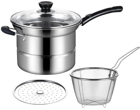 Canette de cuisson – Friteuse de cuisine | Acier inoxydable avec couvercle, outil de cuisine pour frites, fruits de mer, crevettes, oignons, casserole paresseuse portable multifonction pour pâtes