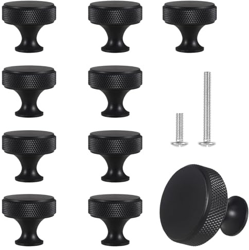 Cabinet Knobs Matte Handles 10PCS, Black Metal Round Embossed Knobs Handle with Screws for Wardrobe Knotted Doors Kitchen Hardware Cabinet Knotted Handles Cabinet Drawers Furniture Dressers Wardrobe