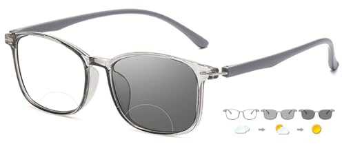 ABETOS Selbsttönende Bifokale Lesebrille Sonnenbrille Damen Herren Photochrome Sonnenschutz Blaulichtfilter Bifokal Brille mit Sehstärke