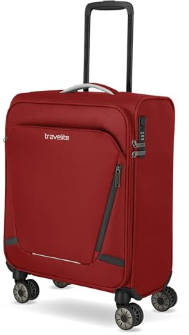 Travelite Handbagage resväska med 4 hjul, röd, 55 x 40 x 20 cm / 1,9 kg (4-Rad), Vagn med 4 hjul