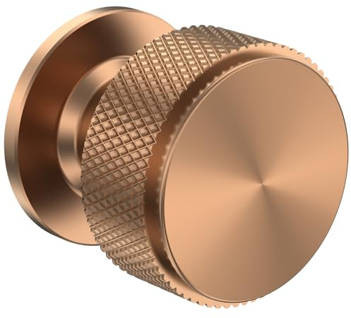 FURNIWARE Pack of 5 Knurled Cabinet Knobs, Champagne Bronze Cabinet Knobs, Solid Cupboard Handles with 2 Sizes Screws, Round Single Hole for Kitchen, Dresser, Wardrobe, Chest of Drawers, Furniture