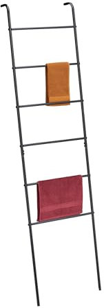 Relaxdays Handtuchleiter Metall, 6 Sprossen, Wäscheleiter Handtücher, Kleidung, HBT: 171x45,5x10 cm, Bad Leiter, schwarz