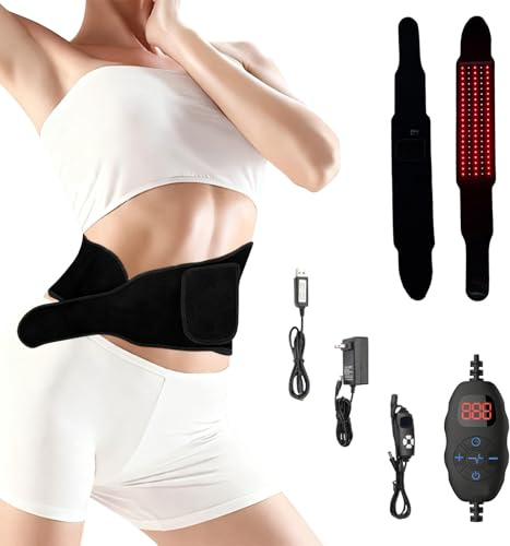 TECKZOON Cintura per Terapia Luce Rossa Vibrazione con 105 LED, 5 Modalità Supporto per Terapia con Luce Pulsata Regolabile 10 Hz con Calore e Timer per Corpo, Vita, Spalle, Schiena