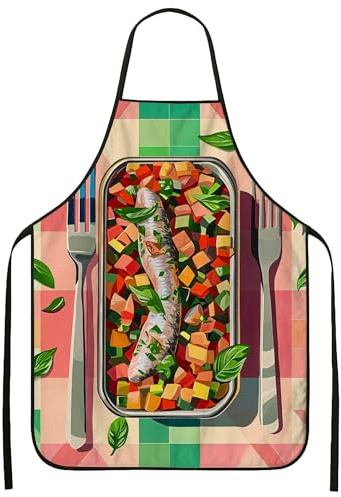 Delantales gourmet para cocinar, colorido arte vegetal, delantal de cocina para adultos, diseño culinario moderno, delantal lavable para hornear, asar cenas, fiestas, 1 unidad