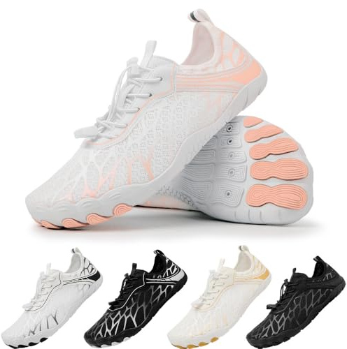 Scarpe Barefoot Uomo Scarpe da Scoglio Donna Scarpe da Acqua Scarpe da Surf Scarpe da Spiaggia Asciugatura Rapida Antiscivolo Yoga Sport 41 Bianco Rosa Unisex