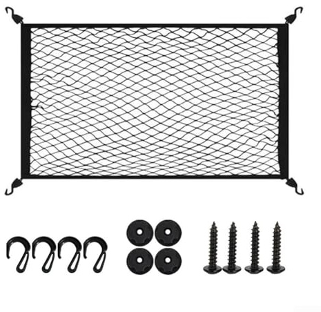 Rete portaoggetti per bagagliaio, 60 x 40 cm, elastica, organizer per auto, con 4 ganci per una maggiore sicurezza durante i viaggi
