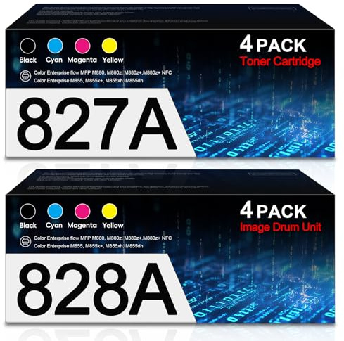 828A Image-Drum Unit and 827A Toner Cartridge High-Yield Combo |Replacement for HP 828A 827A Works Color Enterprise Flow MFP M880 M855 M880z M880z+ Series Printer | 8-Pack(2BK/2C/2M/2Y)