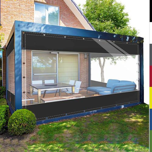 Telone impermeabile trasparente con occhielli, spessore 0,5 mm, 560 g/m², in PVC, per esterni, resistente alle intemperie, per gazebo, tenda e patio