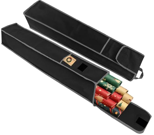 Aufbewahrungstasche für Geschenkpapier, 2-Packung Wasserdicht 600D Gewebe Weihnachtspapier Organizer Tasche mit Vordertasche für Papier Weihnachten, 78 x 13 x 13 cm, Schwarz